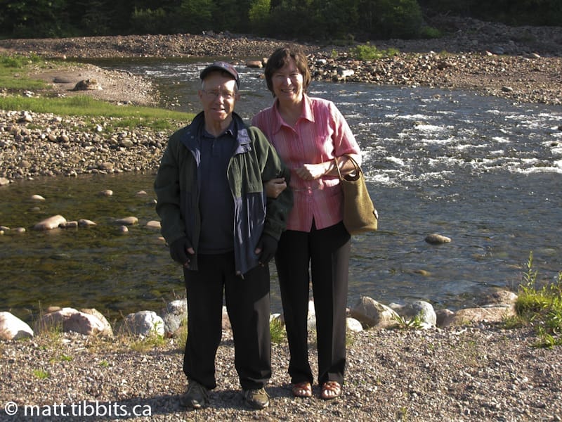 Mom & Dad beside Big Salmon River near the Interpretive Centre.
