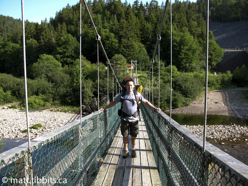 This is me on the cable bridge over Big Salmon River, rarin' to go.