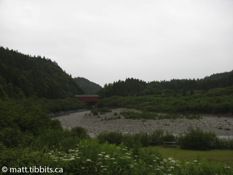 Covered bridge from Coastal Trail trailhead. Very rainy morning.