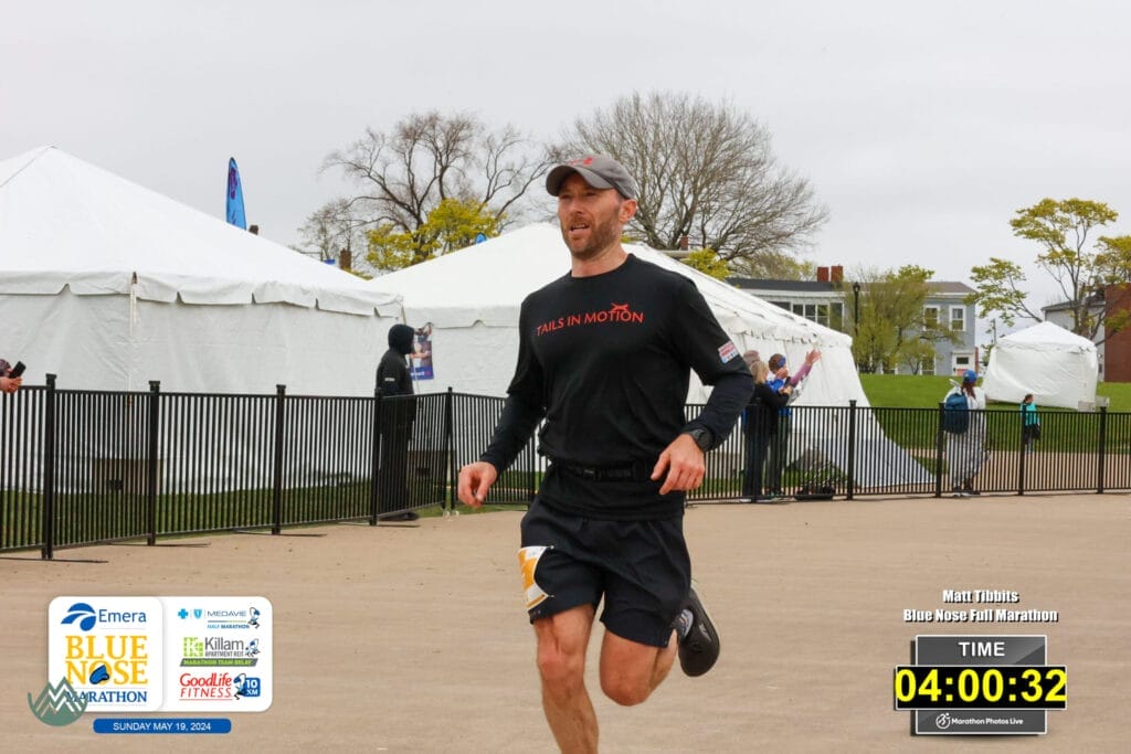 Finish of the 2024 Bluenose Marathon. Great training day.